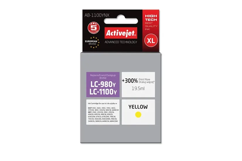 Activejet AB-1100YNX blæk (erstatning Brother LC1100Y/980Y; Supreme; 19,5 ml; gul)