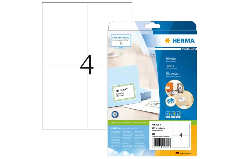 HERMA Premium - laminerade etiketter - matt - 100 etikett (er) - 148 x 105 mm