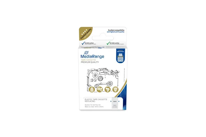 MediaRange Schriftband 9mm schwarz/transp. TZ-121/TZe-121 8m (MRBTZ121)