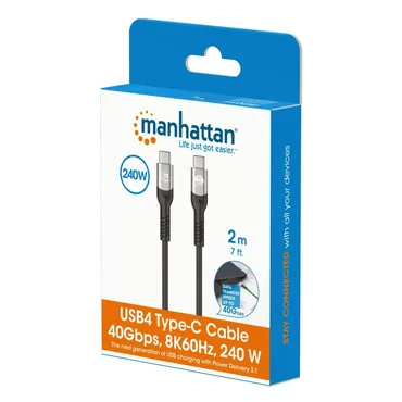 MANHATTAN USB4 USB-C till USB-C laddningskabel 240W 40Gbit/s 8K 2m
