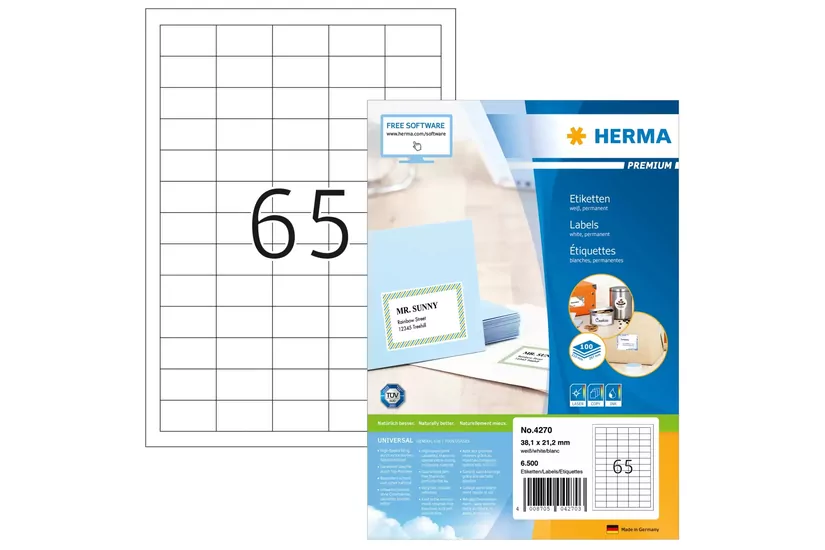 HERMA Premium - laminerade etiketter - matt - 6500 etikett (er) - 38.1 x 21.2 mm