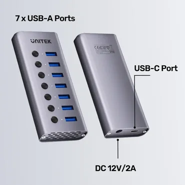 UNITEK H1314A01-EU interface hub USB Type-C 5000 Mbit/s Grå
