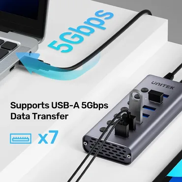 UNITEK H1314A01-EU interface hub USB Type-C 5000 Mbit/s Grå