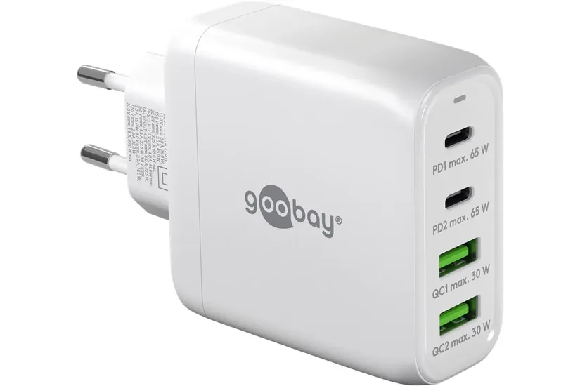 Goobay 64818 oplader til mobil enhed Hovedtelefoner, Laptop, Smartphone Hvid Vekselstrøm Hurtig opladning Indendørs