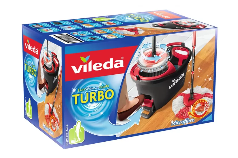 Vileda Easywring & Clean Turbo rengøringsmoppe Uld Rød, Hvid