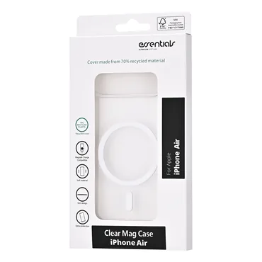 Den klare bagcover fra Essentials lader dig beskytte din enhed og samtidig værdsætte dens udseende. Bagcoveret har en magnet, så du kan bruge dine kompatible magsafe-tilbehør uden at fjerne coveret. Snap din magnetiske oplader på eller brug den på en magne