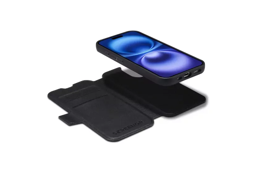 SCREENOR Mobilcover - Tegnebogsetui - Sort - læder, TPU