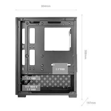 TACENS Kabinet - Mini Tower - Micro-ATX, Mini-ITX - 197 mm - 388 mm - 304 mm - Sort