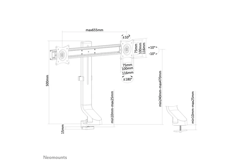 Neomounts FPMA-D860D monteringssats - fullständig rörelse - för 2 LCD-bildskärmar - svart