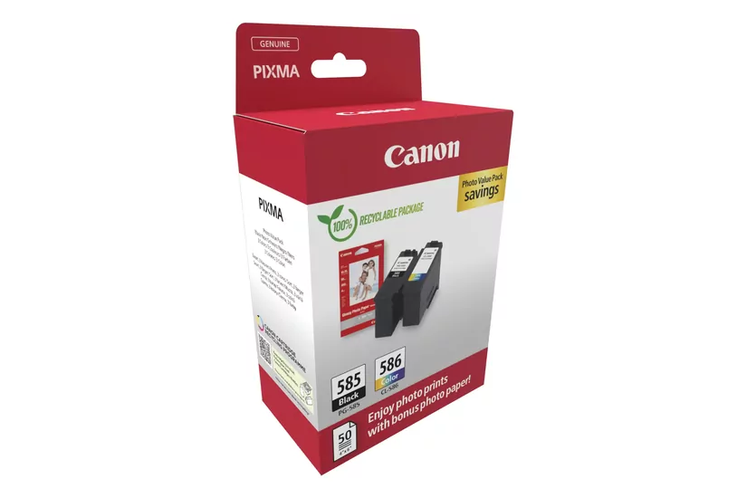 Canon PG-585/CL-586 Photo Value Pack - 2 pakker - sort, farve (cyan, magenta, gul) - blækpatron/papirsæt