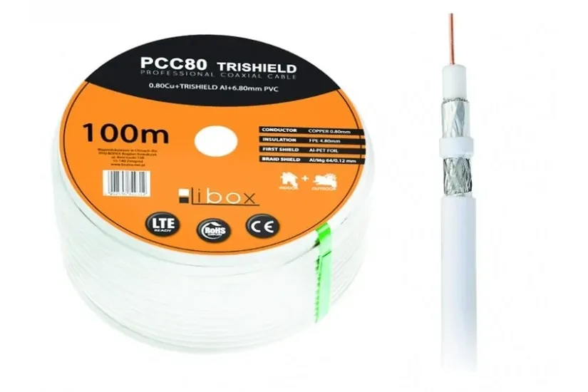 Libox Kabel koncentryczny PCC80 100m koaxialkabel RG-6/U Vit
