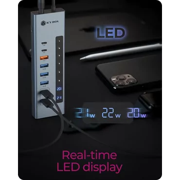 ICY BOX IB-HUB1742CR-C2PD USB 3.2 Gen 2 (3.1 Gen 2) Type-A + Type-C 10000 Mbit/s Sort