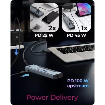 ICY BOX IB-HUB1742CR-C2PD USB 3.2 Gen 2 (3.1 Gen 2) Type-A + Type-C 10000 Mbit/s Sort