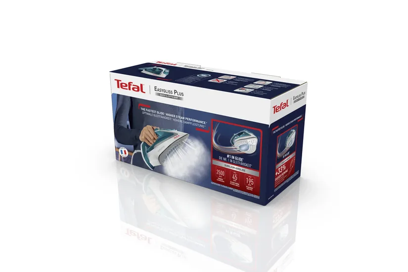 Tefal EasyGliss Plus FV5718 strygejern Tør & dampstrygejern Durilium strygesål 2400 W Turkis, Hvid