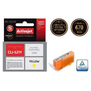 Activejet blæk ACC-521YN (erstatning Canon CLI-521Y; Supreme; 10 ml; gul)