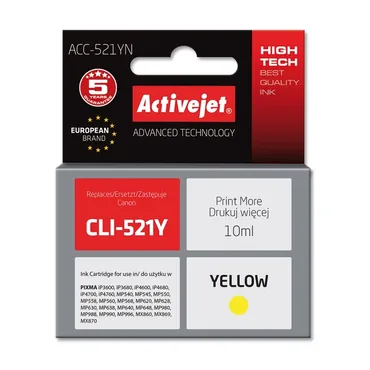 Activejet blæk ACC-521YN (erstatning Canon CLI-521Y; Supreme; 10 ml; gul)