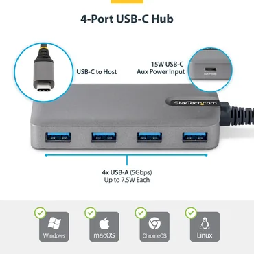 StarTech.com 5G4AC-USB-C-HUB interface hub USB 3.2 Gen 1 (3.1 Gen 1) Type-C 5000 Mbit/s Grå