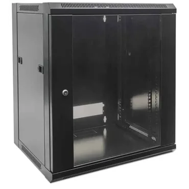 Intellinet Network Cabinet, Wall Mount (Standard), 15U, Usable Depth 410mm/Width 510mm, Black, Flatpack, Max 60kg, Metal & Glass Door, Back Panel, Removeable Sides,Suitable also for use on desk or floor, 19",Parts for wall install (eg screws/rawl plugs) not included