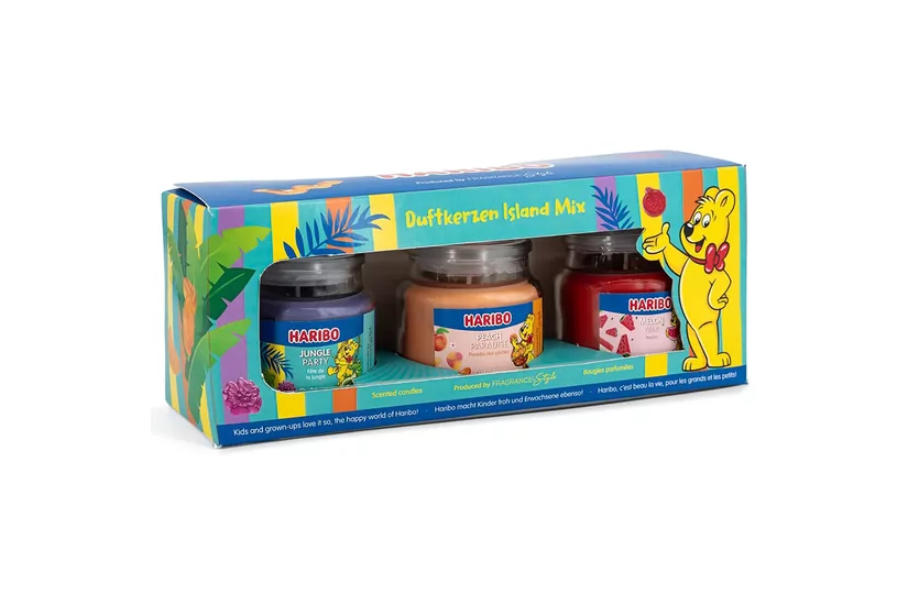 Haribo Stearinljus - Sweet, Fruity, Exotic - 3 styck - 90 mm - 60 mm