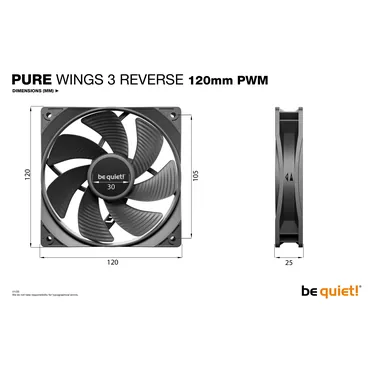 be quiet! Pure Wings 3 120mm | PWM Reverse Triple-Pack Computerkabinet Ventilator 12 cm Sort 3 stk
