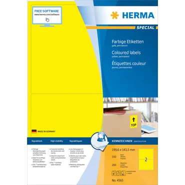 HERMA Etiketten A4 gelb 199,6x143,5mm Papier matt 1400 St.