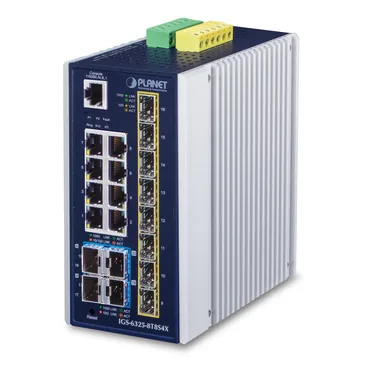 PLANET IP30 Industrial L3 8-Port Administreret Gigabit Ethernet (10/100/1000) Blå, Hvid